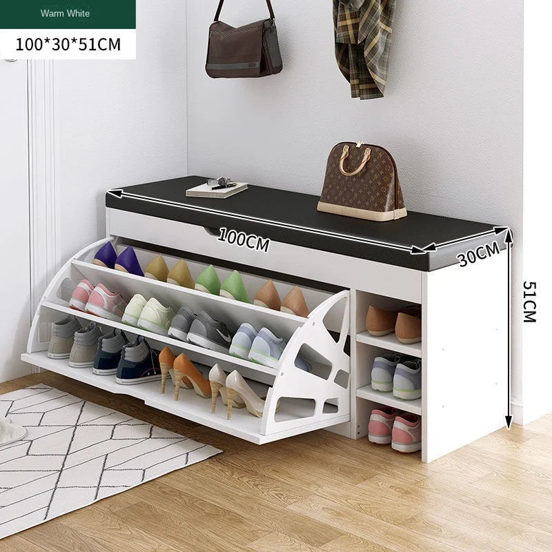 Nouveau design de petit banc à chaussures en cuir souple avec coussin de siège et siège de rangement rembourré