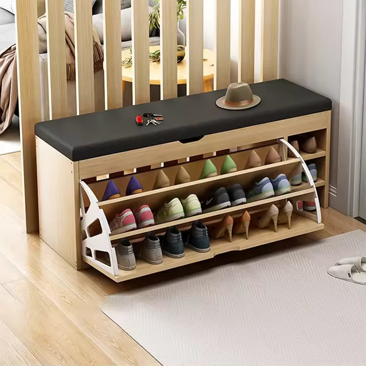 Nouveau design de petit banc à chaussures en cuir souple avec coussin de siège et siège de rangement rembourré
