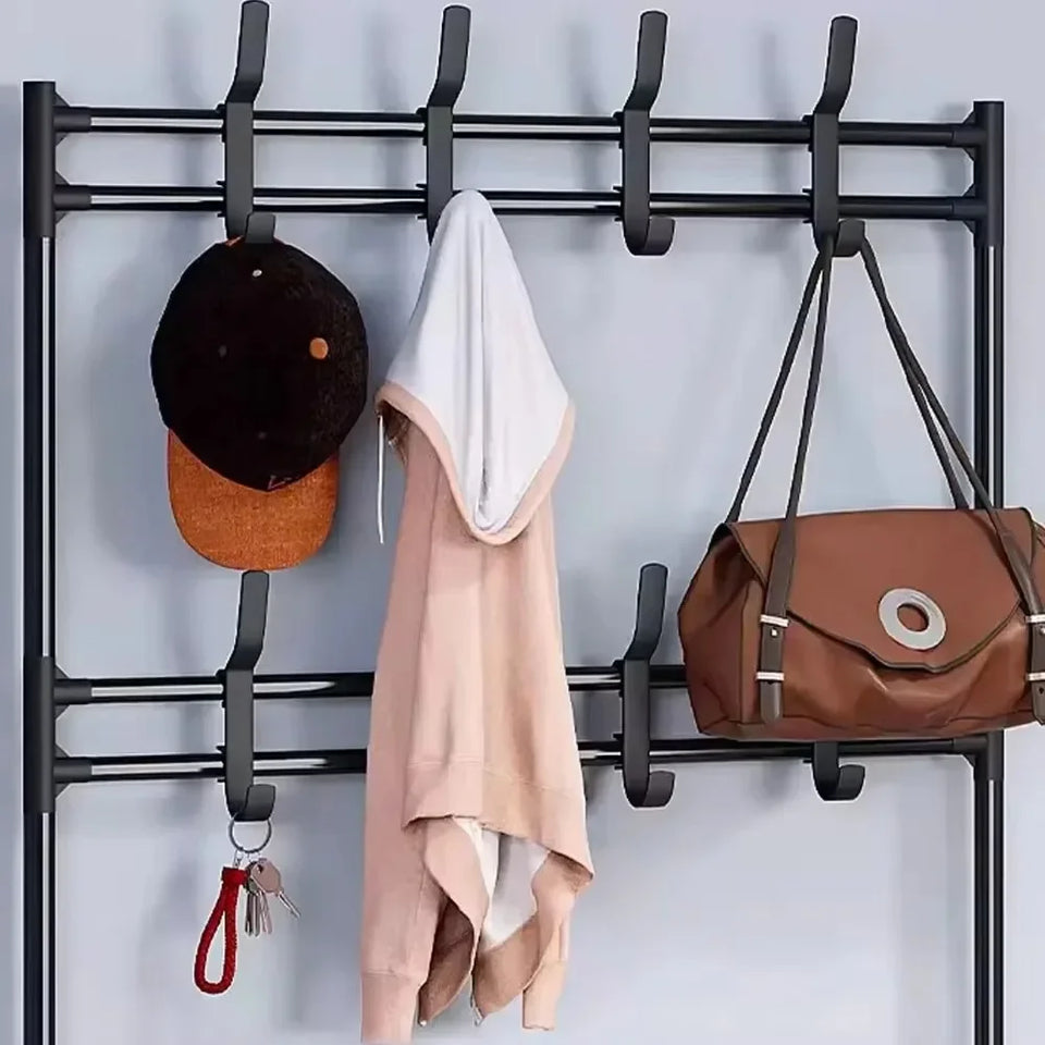 Étagère à chaussures avec cintres pour chapeaux Étagère de rangement multicouche pour vêtements
